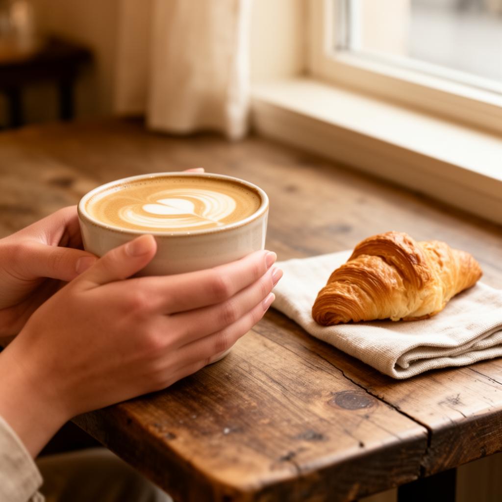 Hands holding a warm latte cup