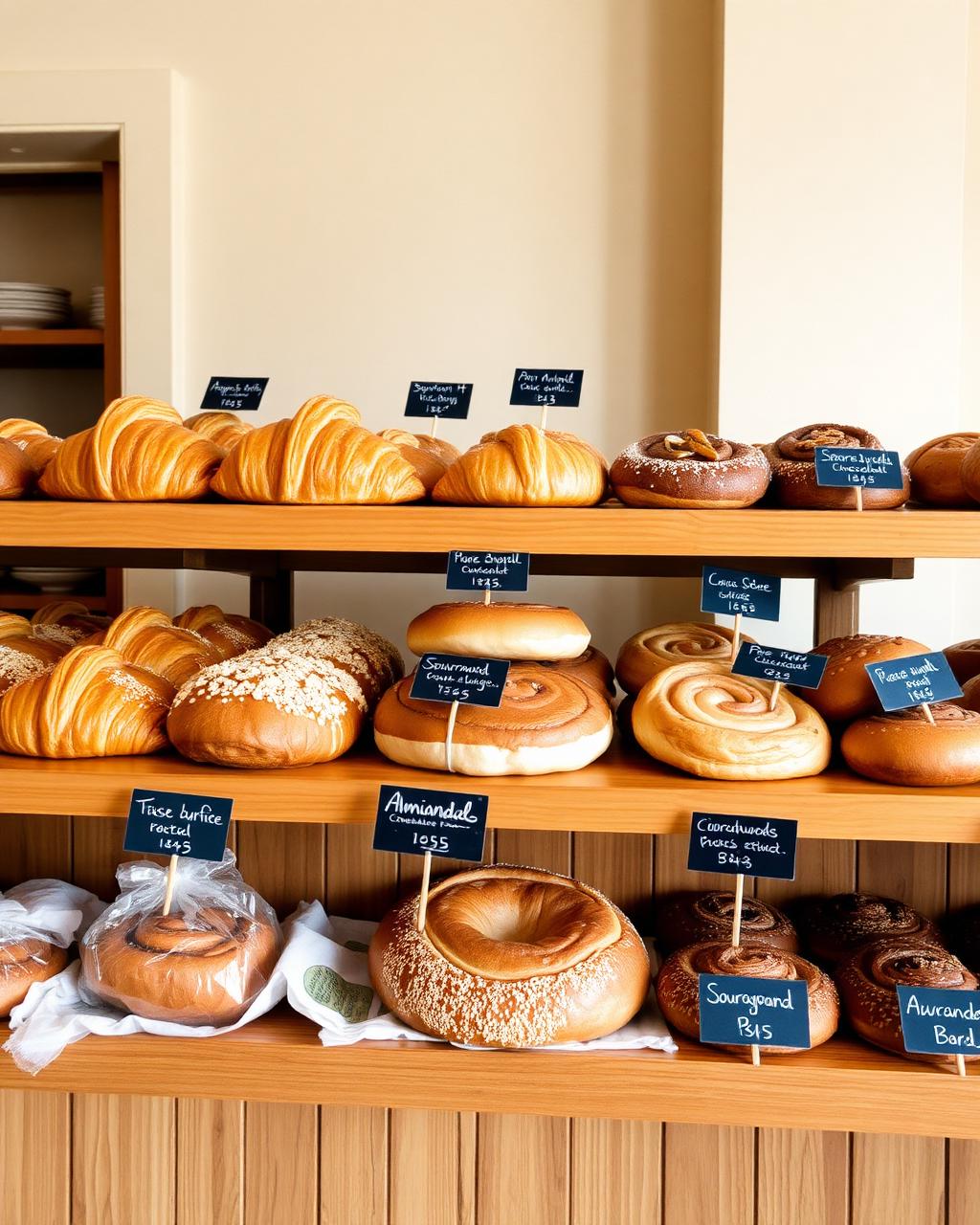 Fresh pastries on a shelf